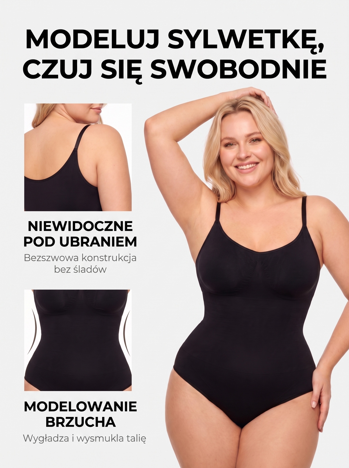 Czarny - body modelujące, tył