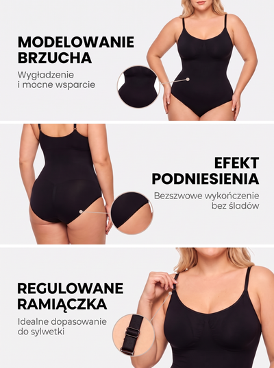Czarny - body modelujące, detal modelowania